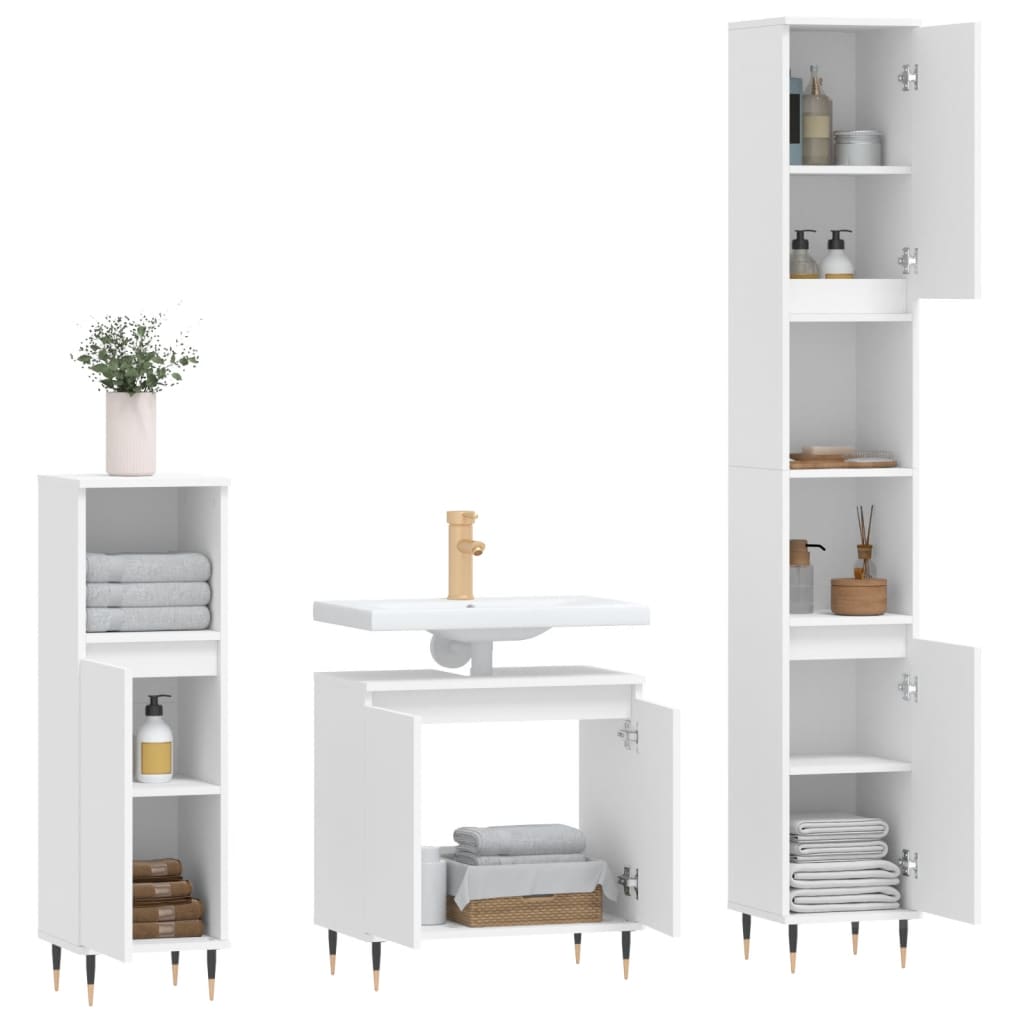 3 Pcs conjunto móveis casa de banho madeira processada branco