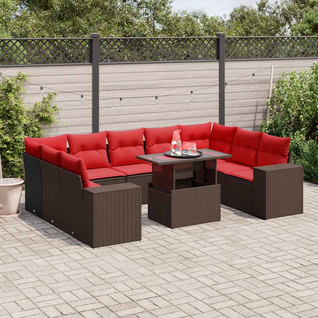 Conjunto de sofá de jardim com 10 peças e almofadas em rattan sintético marrom