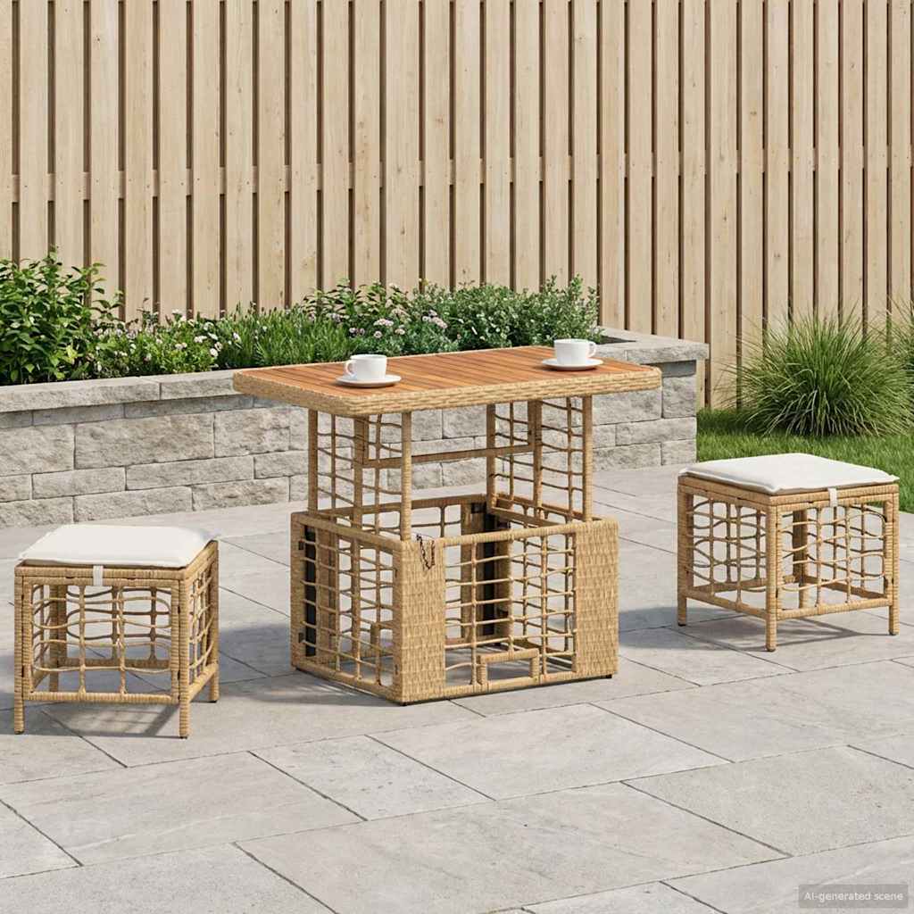 Conjunto de jantar para jardim 3 unid. natural e branco