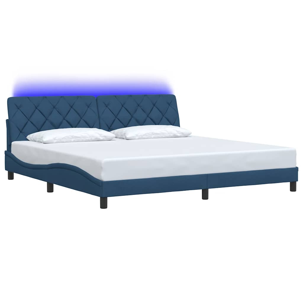 Estrutura de cama com LED sem colchão 200x200 cm tecido azul