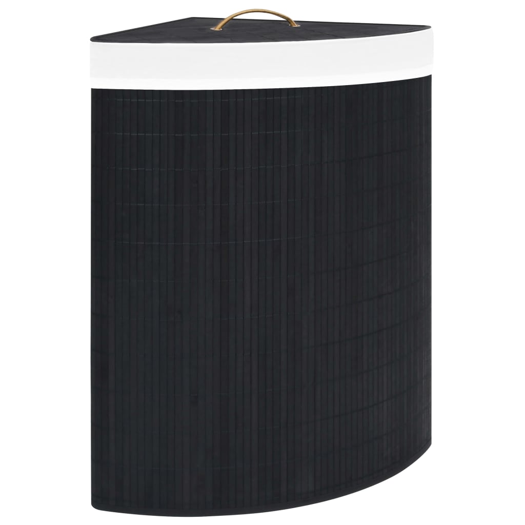 Cesto de canto para roupa suja 60 l bambu preto