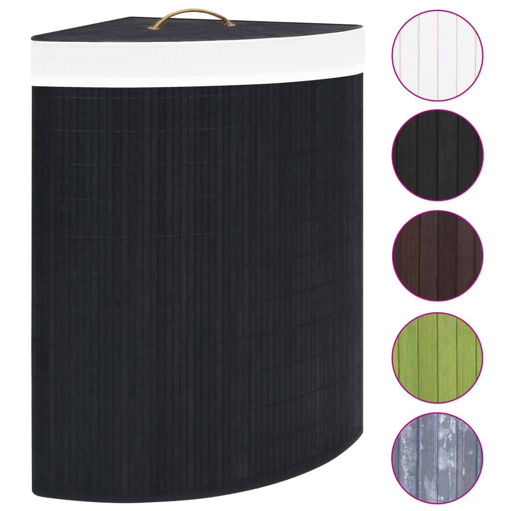 Cesto de canto para roupa suja 60 l bambu preto