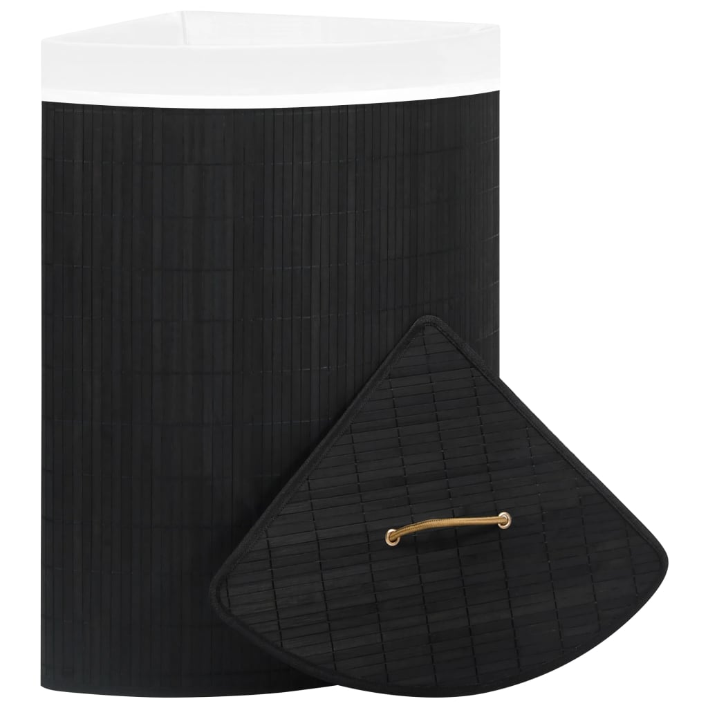 Cesto de canto para roupa suja 60 l bambu preto