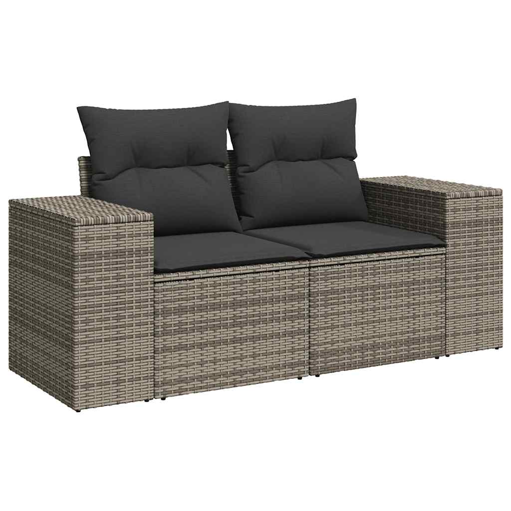 7 Pcs conjunto sofás p/ jardim c/ almofadões vime PE cinzento