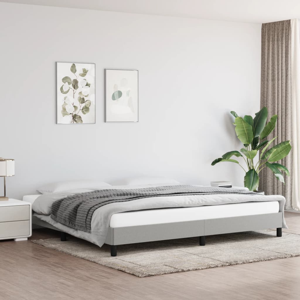 Estrutura de cama sem colchão 200x200 cm tecido cinzento-claro