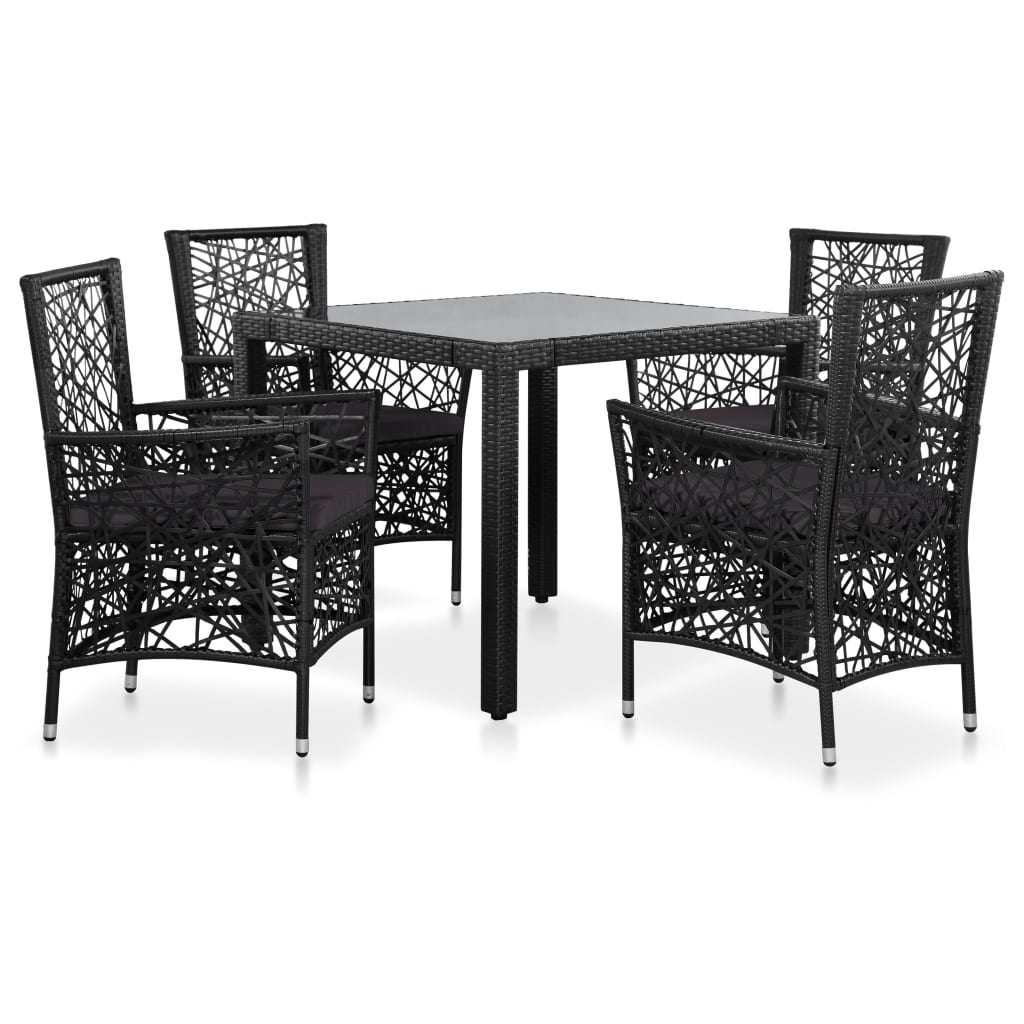 5 Pcs conjunto de jantar para jardim vime PE preto