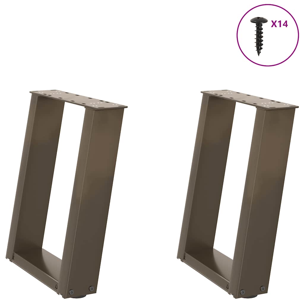 Pés para mesa de centro em formato de u, 2 peças, aço natural, 38 x (42-43) cm, aço