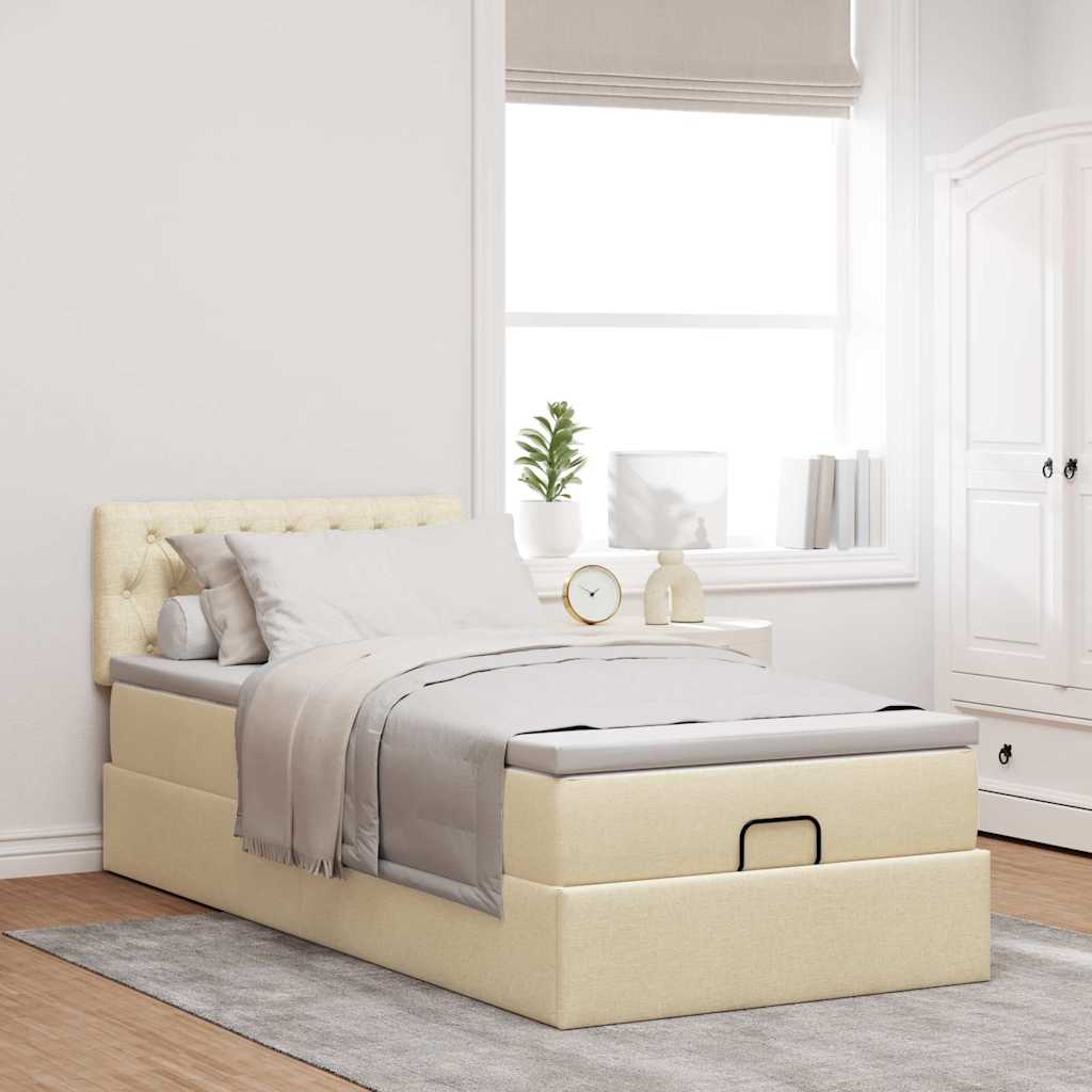 Estrutura de cama otomana com creme de colchão 90x190cm tecido