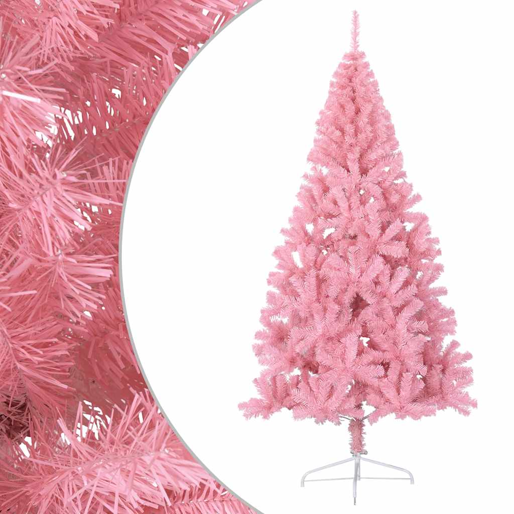 Meia árvore de natal artificial com suporte 240 cm PVC rosa
