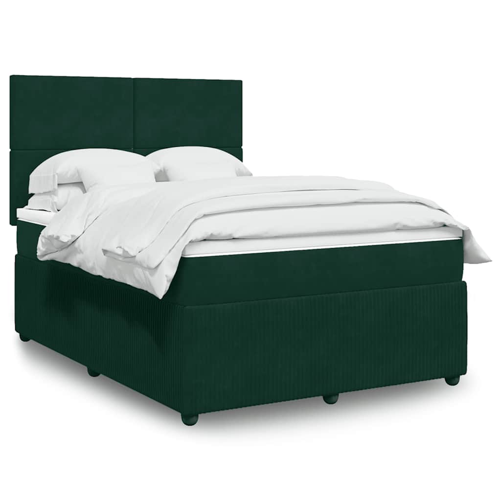 Cama com molas/colchão 140x190 cm veludo verde-escuro