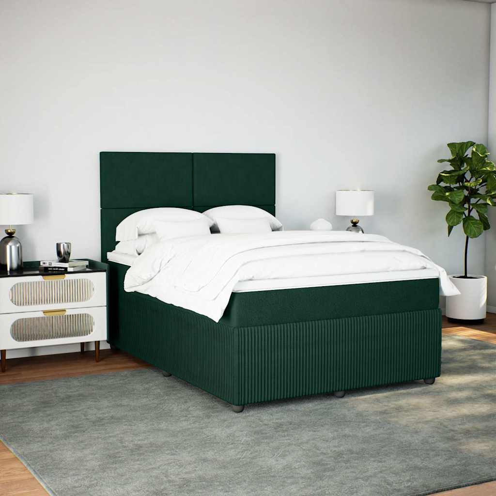 Cama com molas/colchão 140x190 cm veludo verde-escuro
