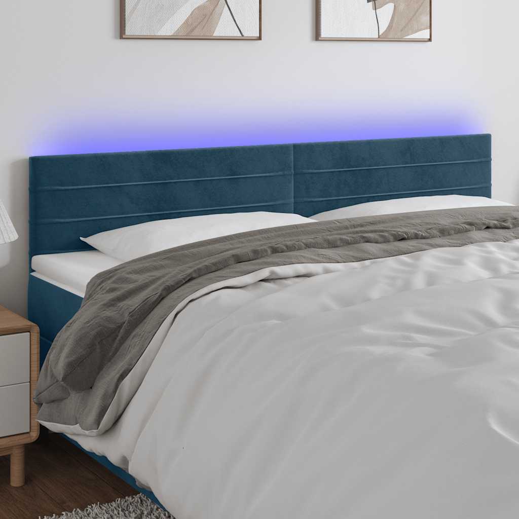 Cabeceira de cama c/ luzes LED veludo 180x5x78/88cm azul-escuro