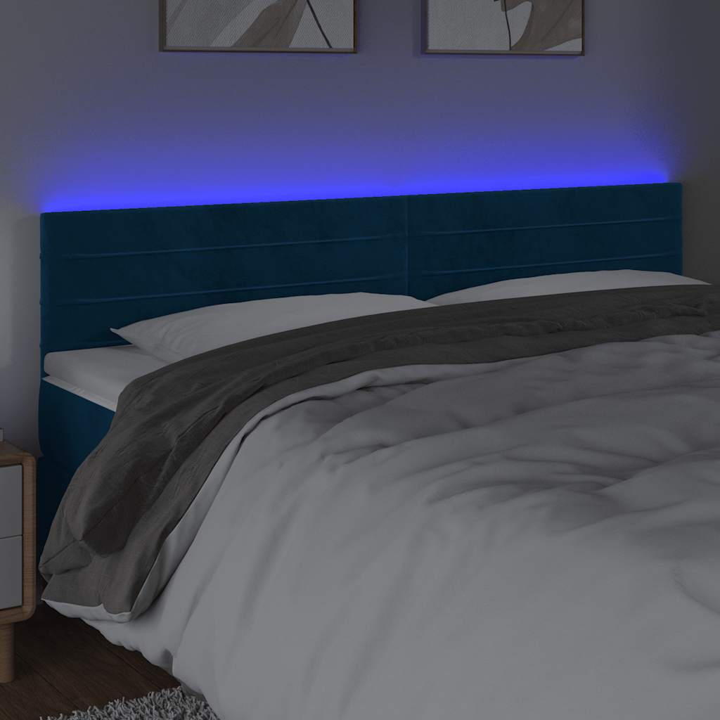 Cabeceira de cama c/ luzes LED veludo 180x5x78/88cm azul-escuro