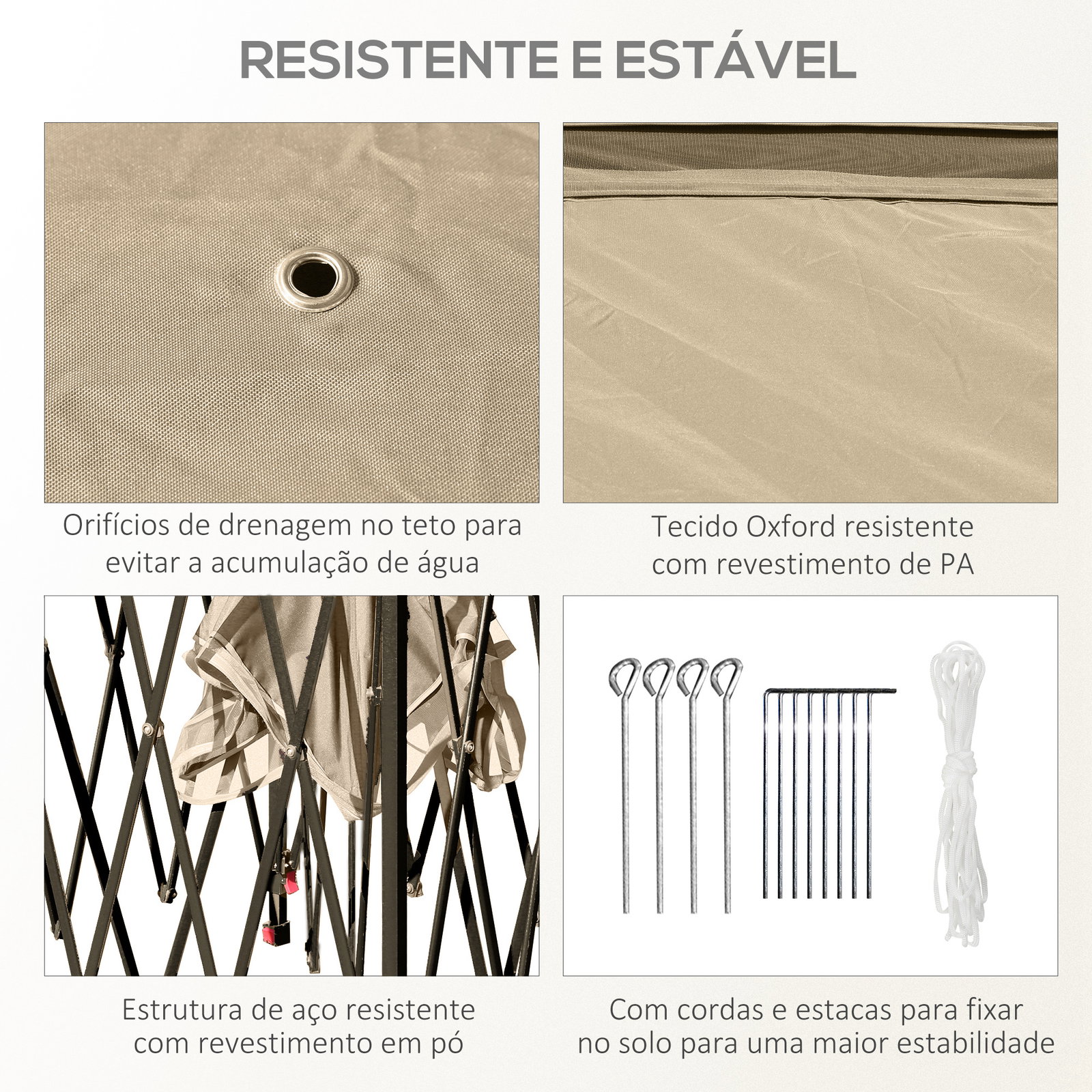 Pérgola dobrável exterior com altura ajustável teto duplo 4 mosquiteiras removíveis e bolsa de transporte 3,3x3,3 m bege