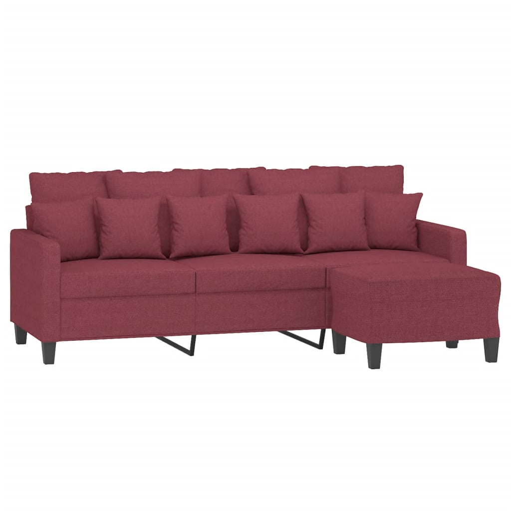 Sofá de 3 lugares com apoio de pés 180 cm tecido vermelho tinto