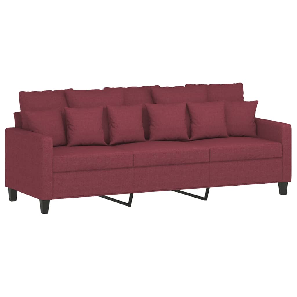 Sofá de 3 lugares com apoio de pés 180 cm tecido vermelho tinto