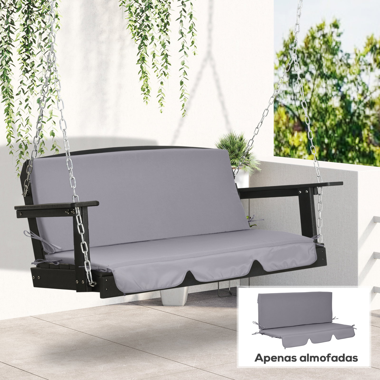 Almofada para baloiço de 2 peças almofada para baloiço de assento e encosto acolchoado 130x45x5 cm cinza