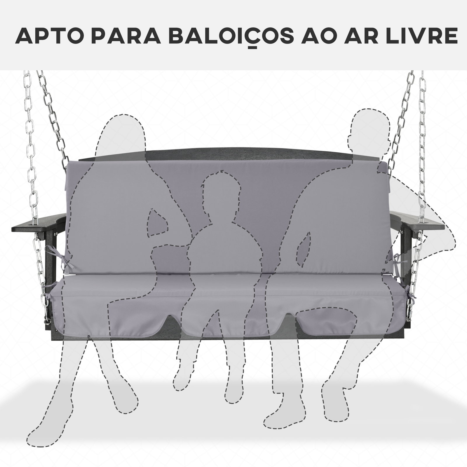 Almofada para baloiço de 2 peças almofada para baloiço de assento e encosto acolchoado 130x45x5 cm cinza