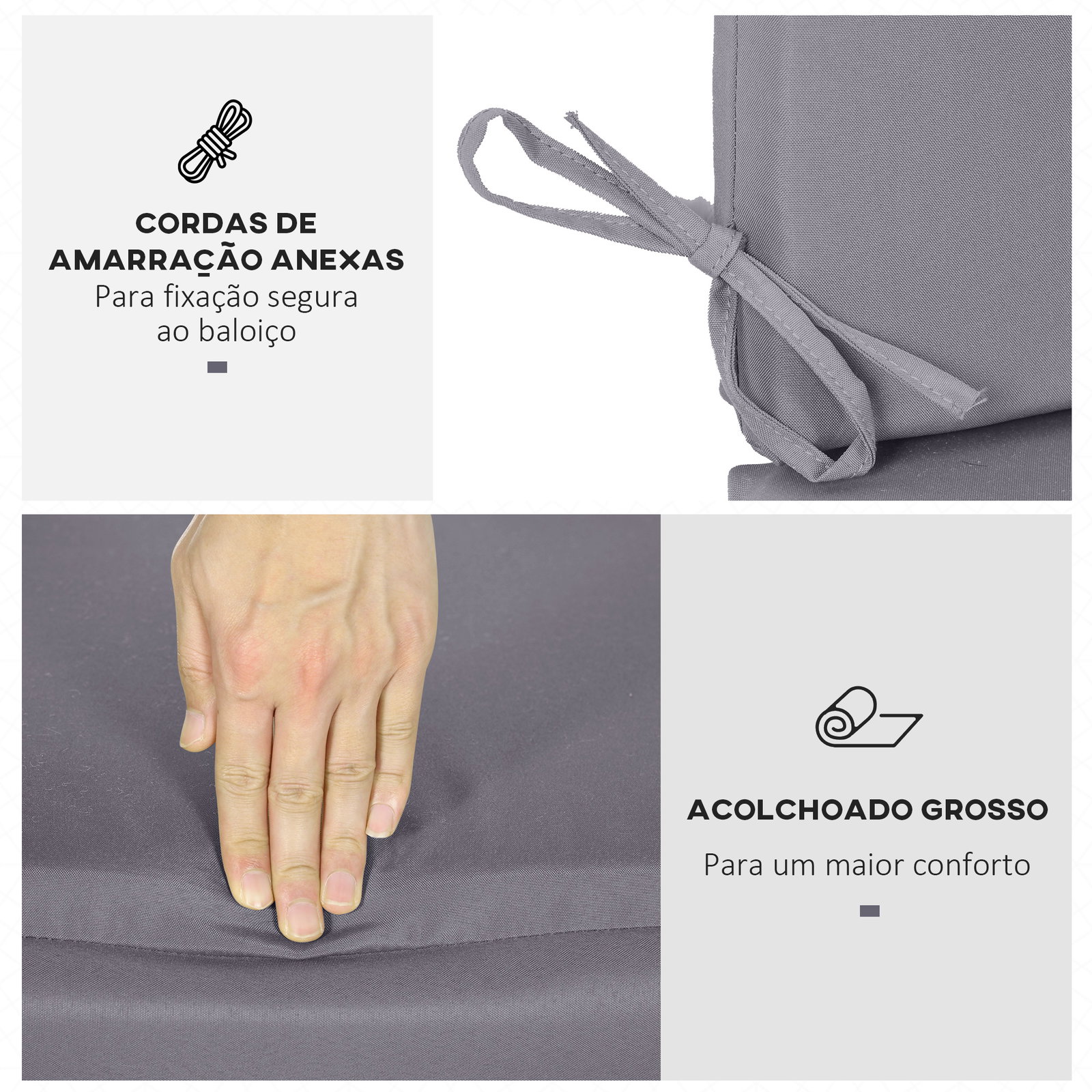 Almofada para baloiço de 2 peças almofada para baloiço de assento e encosto acolchoado 130x45x5 cm cinza