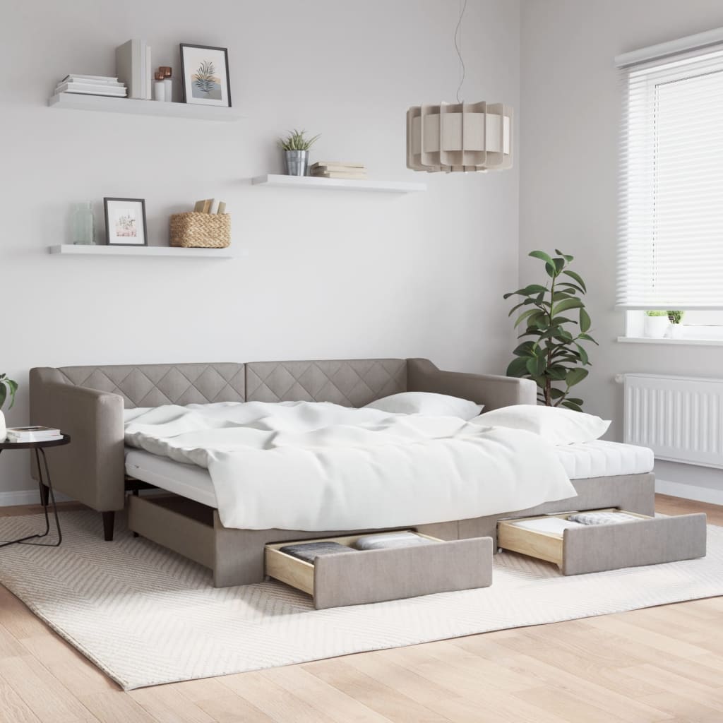 Sofá-cama c/ gavetão/gavetas 100x200cm tecido cinza-acastanhado