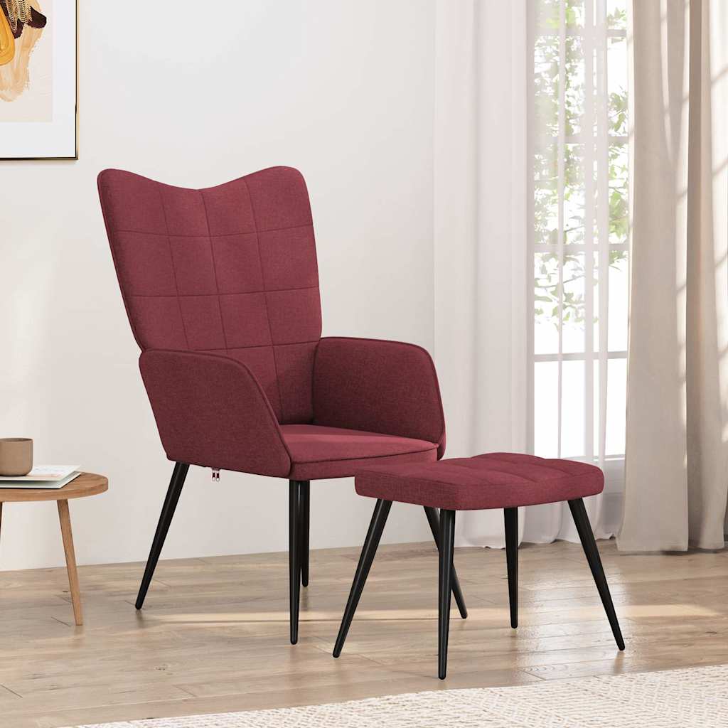 Cadeira de descanso com banco tecido vermelho tinto