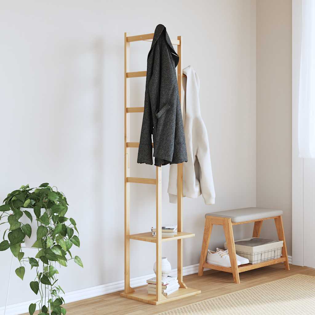 Cabide com ganchos e prateleiras 38,5x30x156 cm bambu