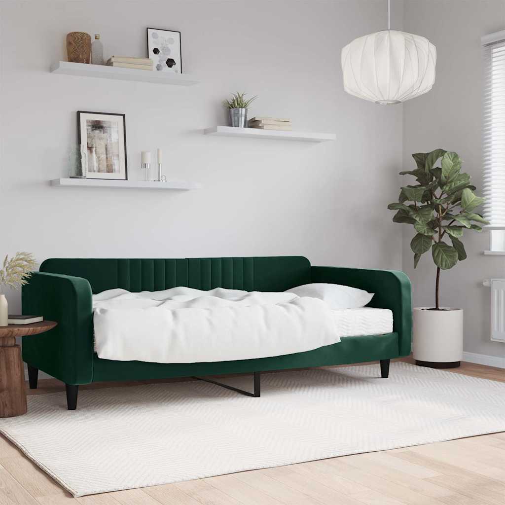 Sofá-cama com colchão 100x200 cm veludo verde-escuro