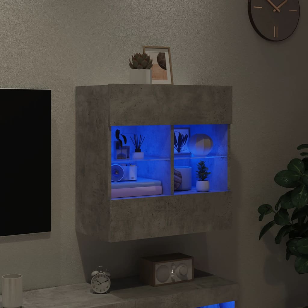 Móvel parede p/ TV c/ luzes LED 58,5x30x60,5 cm cinza cimento