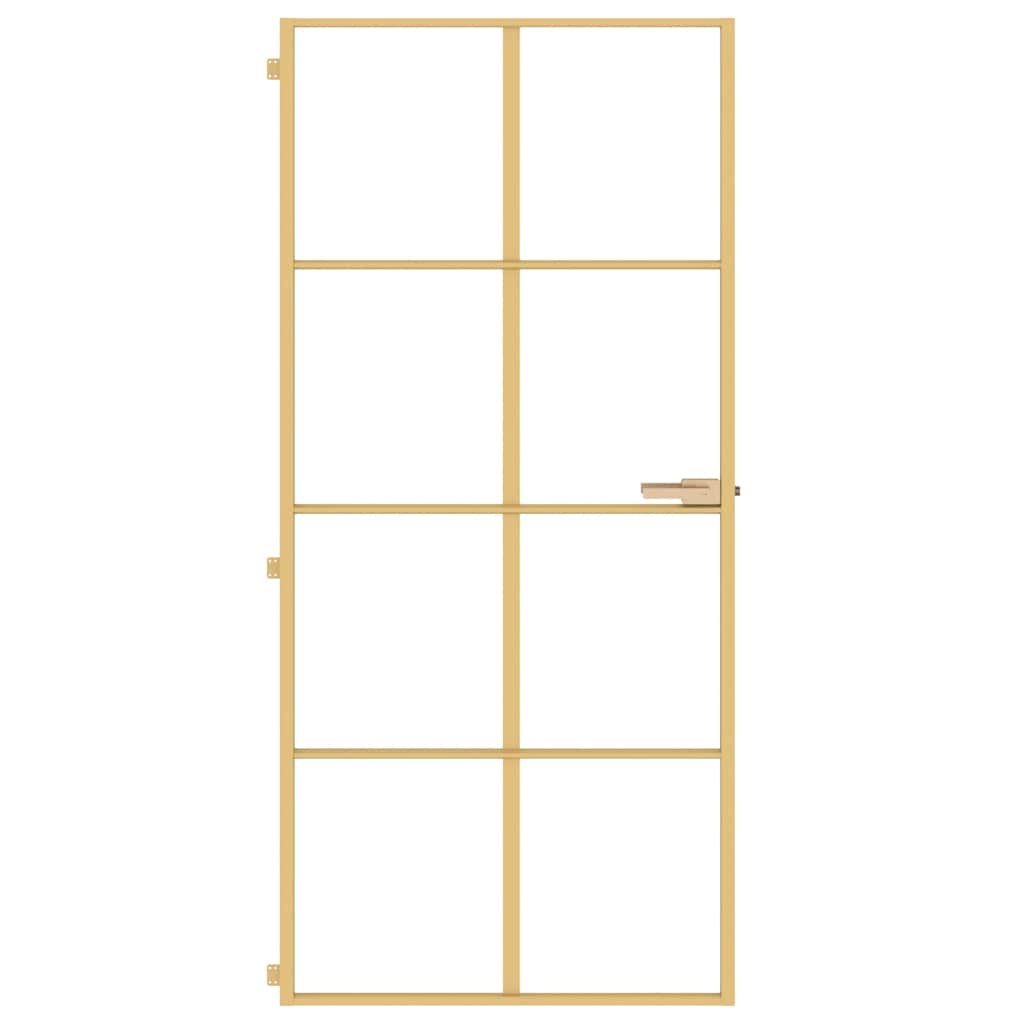 Porta interior 93x201,5 cm vidro temperado e alumínio dourado