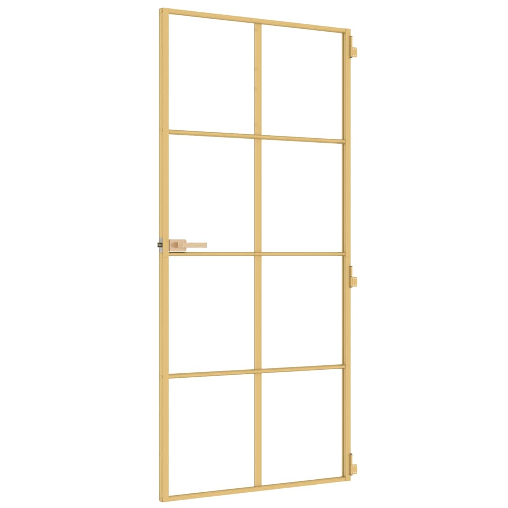 Porta interior 93x201,5 cm vidro temperado e alumínio dourado