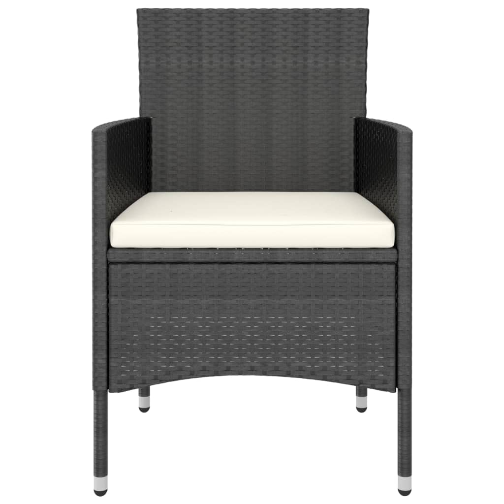 4 Pcs conjunto de cadeiras e bancos de jardim vime PE preto