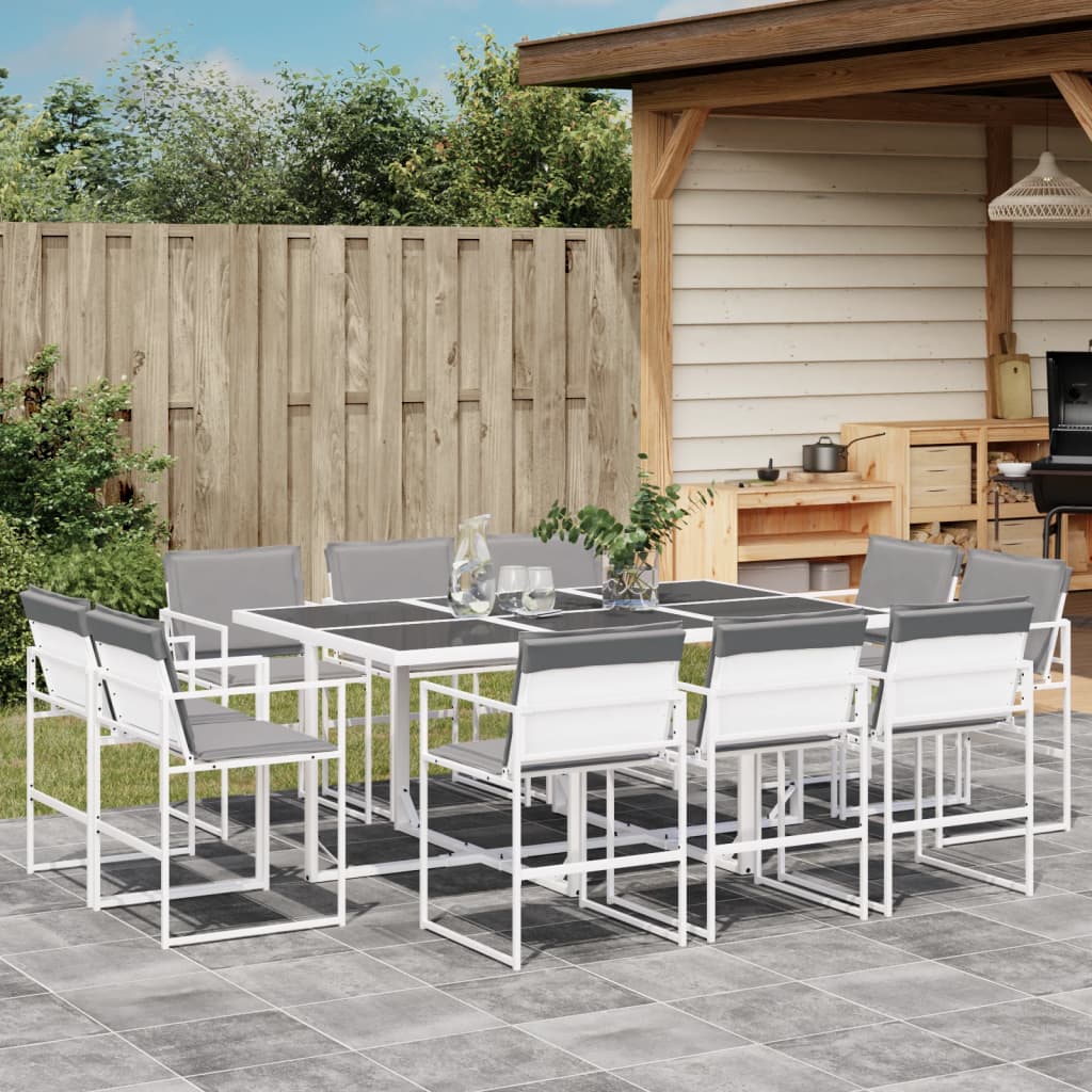 11 Pcs conj. de jantar p/ jardim c/ almofadões textilene branco