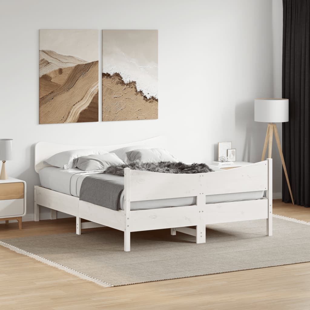 Cama sem colchão 135x190 cm madeira de pinho maciça branco