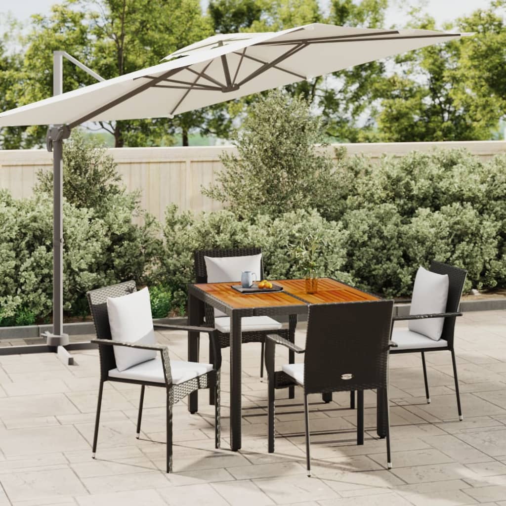 5 Pcs conjunto de jantar p/ jardim c/ almofadões vime PE preto