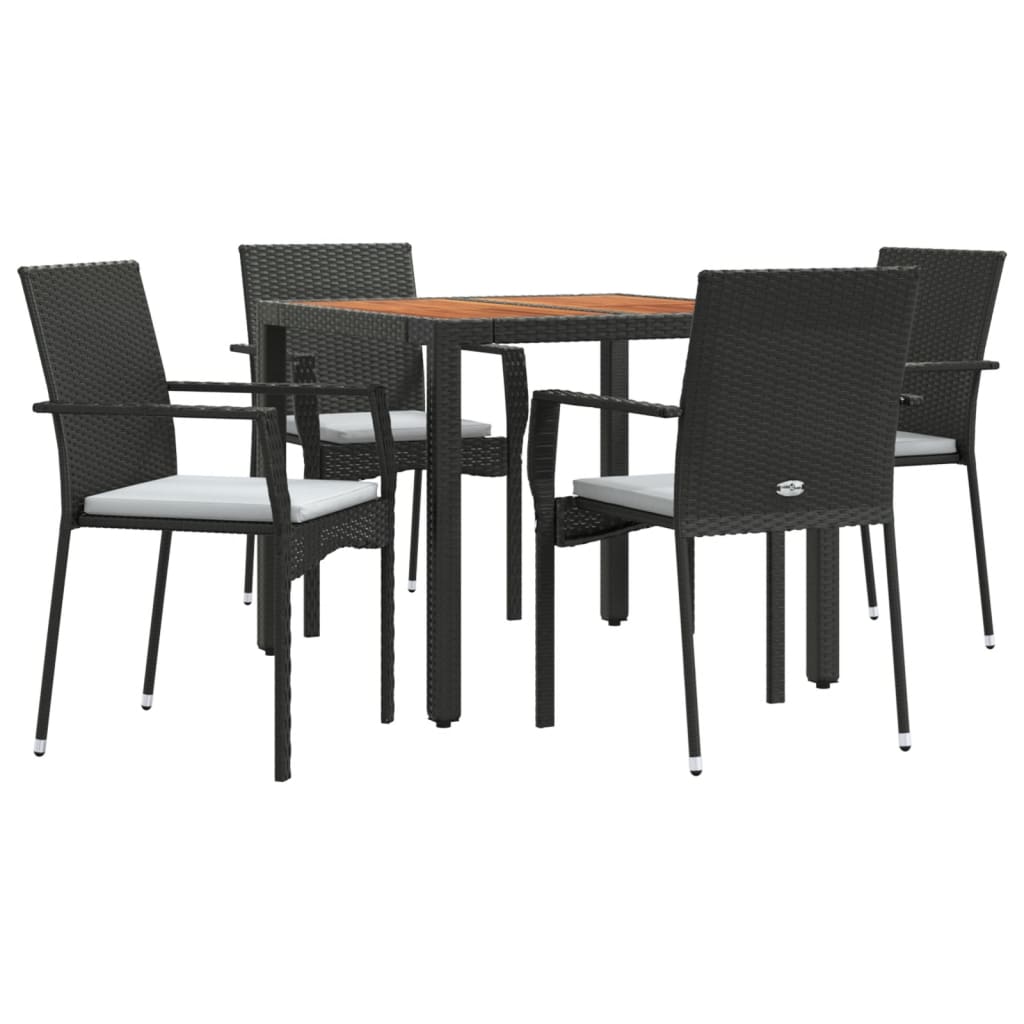 5 Pcs conjunto de jantar p/ jardim c/ almofadões vime PE preto