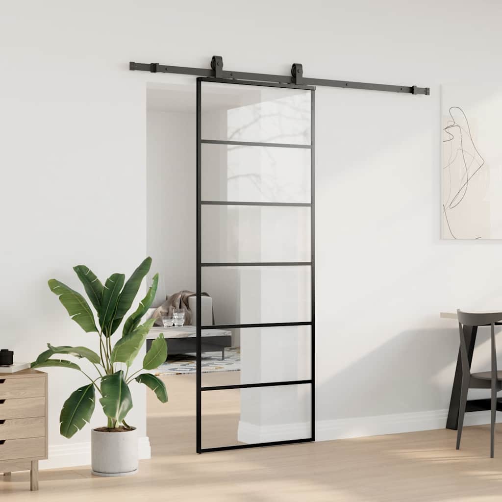 Porta deslizante c/ conj. ferragens 76x205cm vidro esg preto