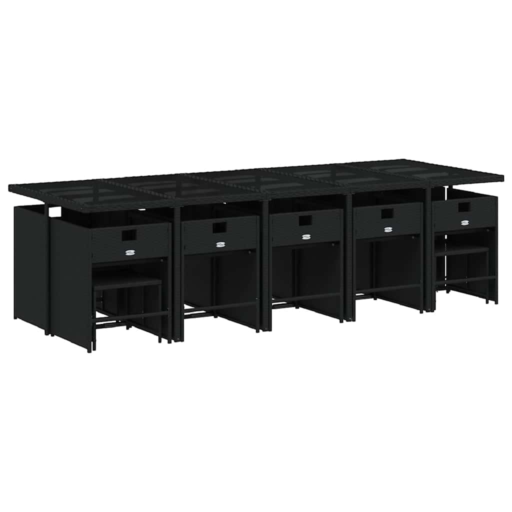 15 Pcs conjunto de jantar p/jardim com almofadões vime PE preto