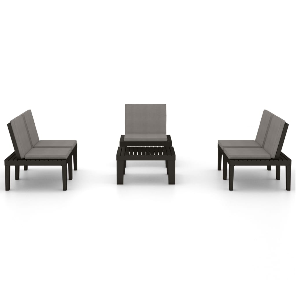 4 Pcs conjunto lounge de jardim c/ almofadões plástico cinzento