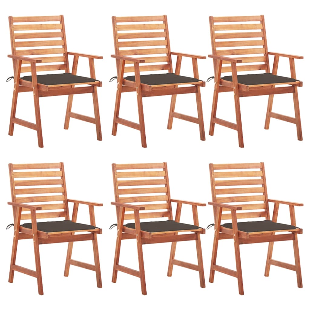 Cadeiras de jantar p/ jardim 6 pcs c/ almofadões acácia maciça