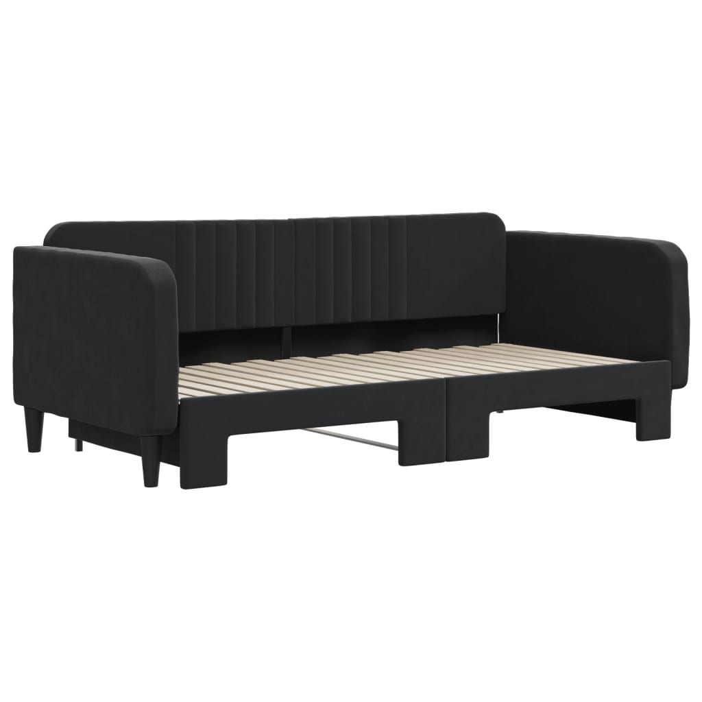 Sofá-cama com gavetão 90x190 cm veludo preto