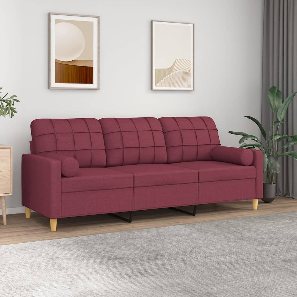 Sofá 3 lug. + almofadas decorativas 180cm tecido vermelho tinto