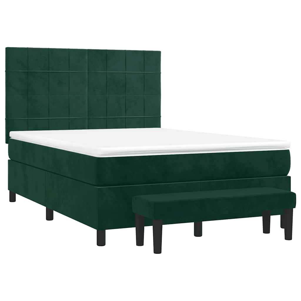 Cama com molas/colchão 140x190 cm veludo verde-escuro