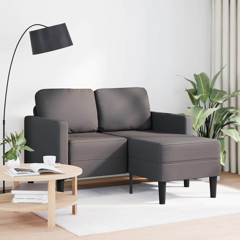 Sofá 2 lugares com chaise em l 125 cm couro artificial cinzento