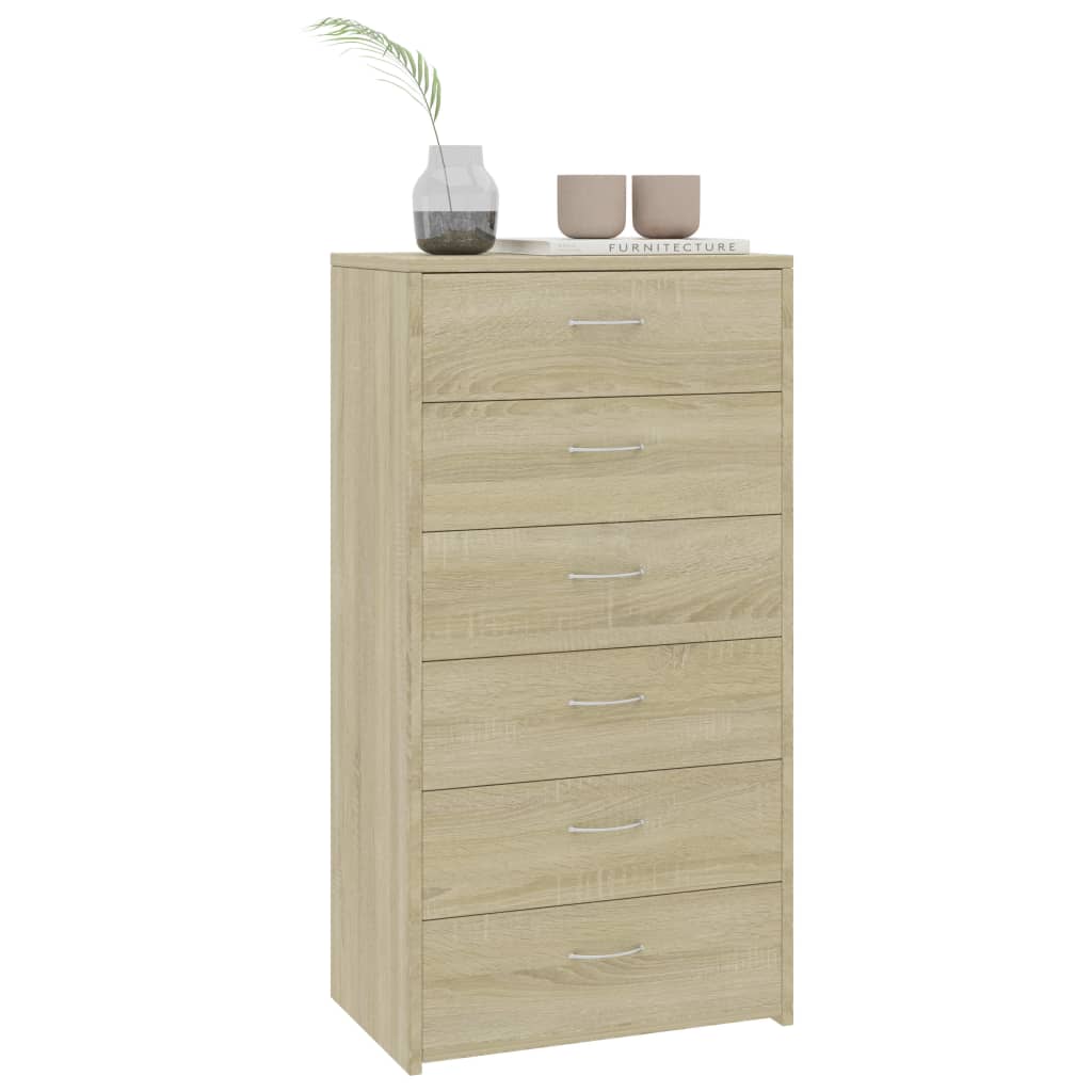 Aparador com 6 gavetas 50x34x96 cm contraplacado cor carvalho