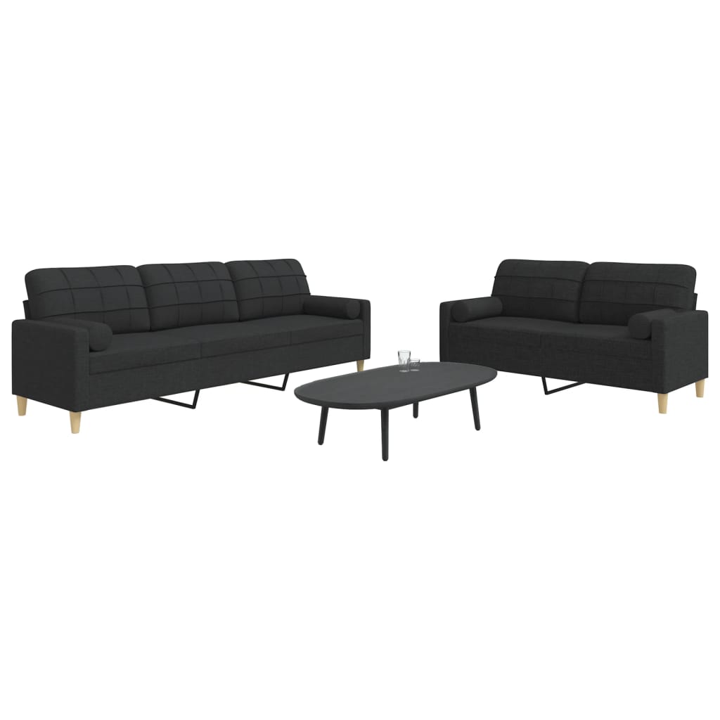 2 Pcs conjunto de sofás com almofadas decorativas tecido preto