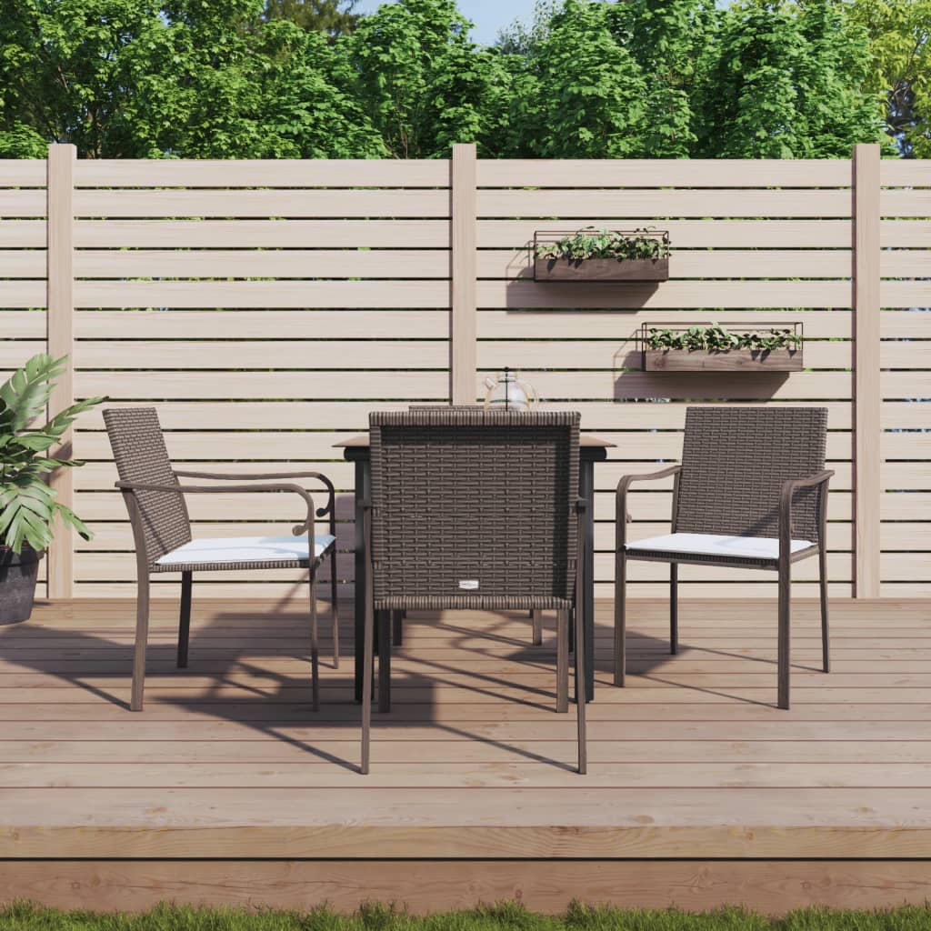 5 Pcs conjunto de jantar p/ jardim c/ almofadões vime PE e aço