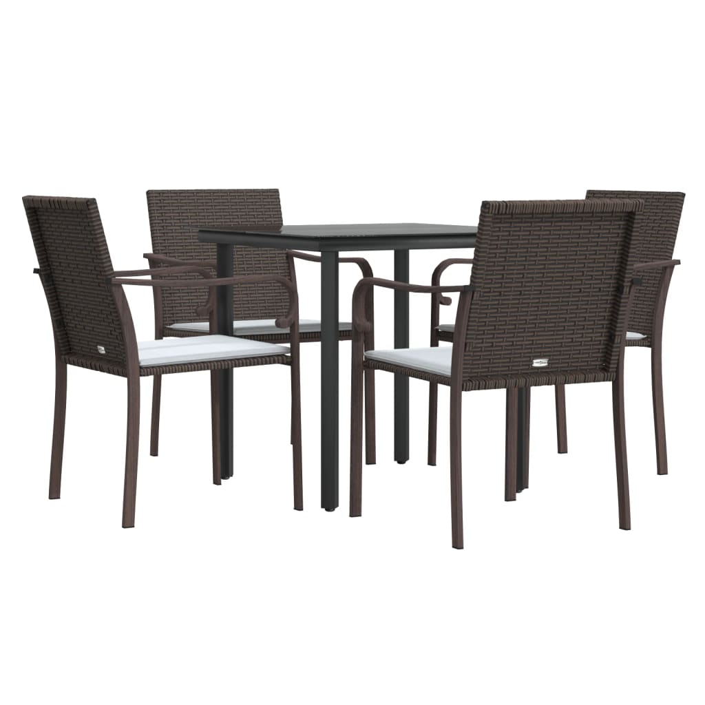 5 Pcs conjunto de jantar p/ jardim c/ almofadões vime PE e aço
