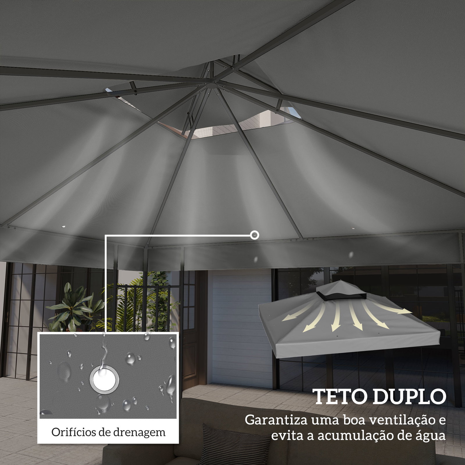 Toldo de substituição para pérgola 3x3 m toldo de substituição com teto duplo proteção UV 30+ toldo para pérgola cinza