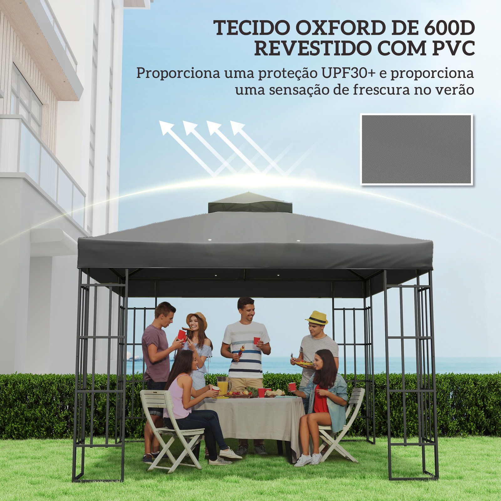 Toldo de substituição para pérgola 3x3 m toldo de substituição com teto duplo proteção UV 30+ toldo para pérgola cinza