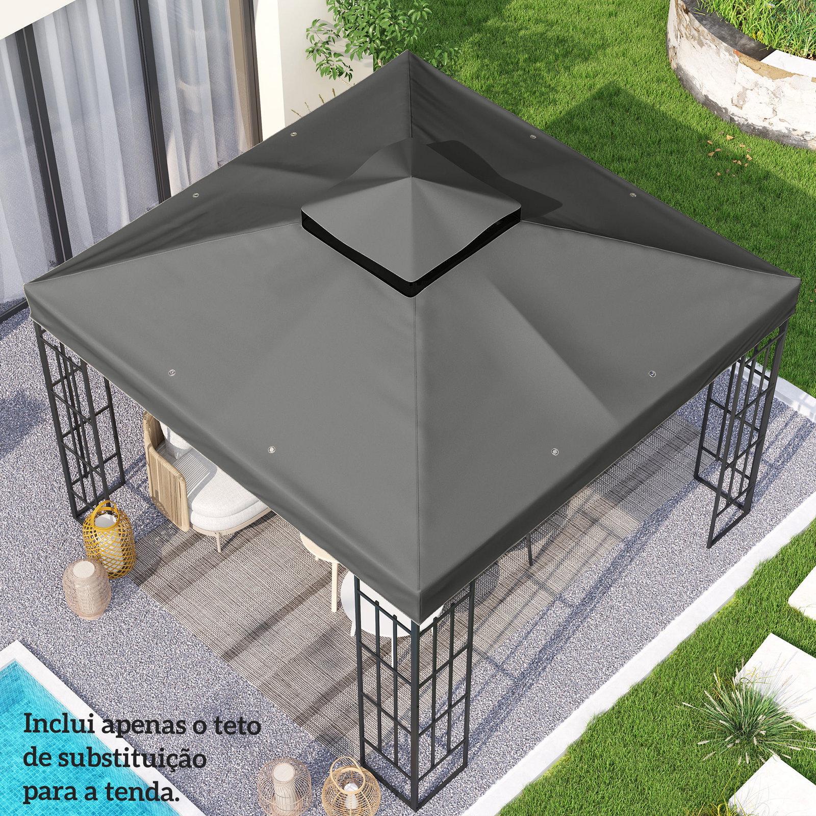 Toldo de substituição para pérgola 3x3 m toldo de substituição com teto duplo proteção UV 30+ toldo para pérgola cinza